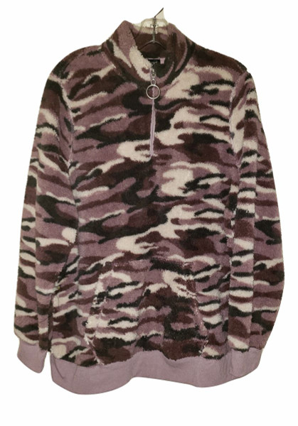 Wine Camo Zip Front Pull Over