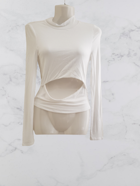 White Open Cut Front Top