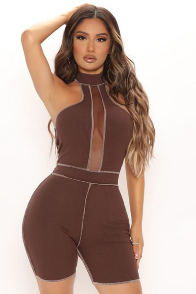 Brown Ribbed Romper