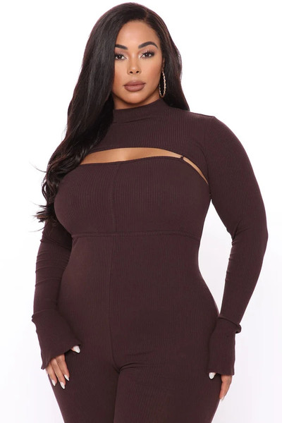 Plus Chocolate Just For Fun Ribbed Jumpsuit