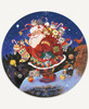 Here Comes Santa wooden jigsaw puzzle captures Santa Clause on the roof of a house with his sack of toys over his shoulder as he delivers presents. A group of felines tag along by hitching a ride on his back and in a stocking. Two cats think it would be fun to play with a Christmas ornament around Santa's feet.