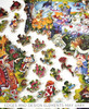 Pieces taken apart of Alice In Wonderland (Queen Meets Alice) wooden jigsaw puzzle displays a collage of scenes from the classic tale of Alice In Wonderland.