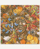 Spirit Takes Flight wooden jigsaw puzzle shows an arrangement of leaves, rocks, and pine needles on the forest floor that manifests a face of a Native American. Blue and orange butterflies crawl around the ground on the left side of the man's face.