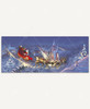 Puzzle featuring Santa in his sleigh pulled by reindeer above a snow-covered town, with a twinkling Christmas tree, a snowman, and a golden trail of light beneath the sleigh.