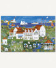 Tidewater Days wooden jigsaw puzzle transports you to the Tidewater Inn on the coast of Cape May. People go golfing, play tennis, float toy boats down the stream, and taking sail boat rides. Tables with umbrellas are set up on the lawn for guest to sit as they enjoy popcorn and lemonade.