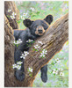 Spring Dreams puzzle shows a black bear peacefully sleeping in a tree that is blossoming in the beginning of the spring season.