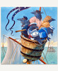 American folk art style showing five crows standing in a ship’s crow’s nest high atop a mast. The crows are dressed in British Royal Navy uniforms, with one wearing a hat labeled “HMS Corvus.”