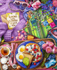 Close up of a vibrant Mother’s Day scene filled with blooming flowers, breakfast in bed, and thoughtful gifts, including jewelry, clothing, perfume, cookies, and cupcakes.
