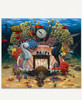 Chess On The Reef is a whimsical underwater scene featuring two seahorses playing chess inside a giant clam shell. Colorful coral reefs, tropical fish, starfish, anemones, and seashells surround the match.