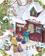  Squirrels, mice, and rabbits gather at a snow-covered post office to send holiday letters. 