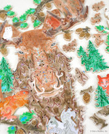  Close up of a Tormentor puzzle of a moose surrounded by woodland friends. 