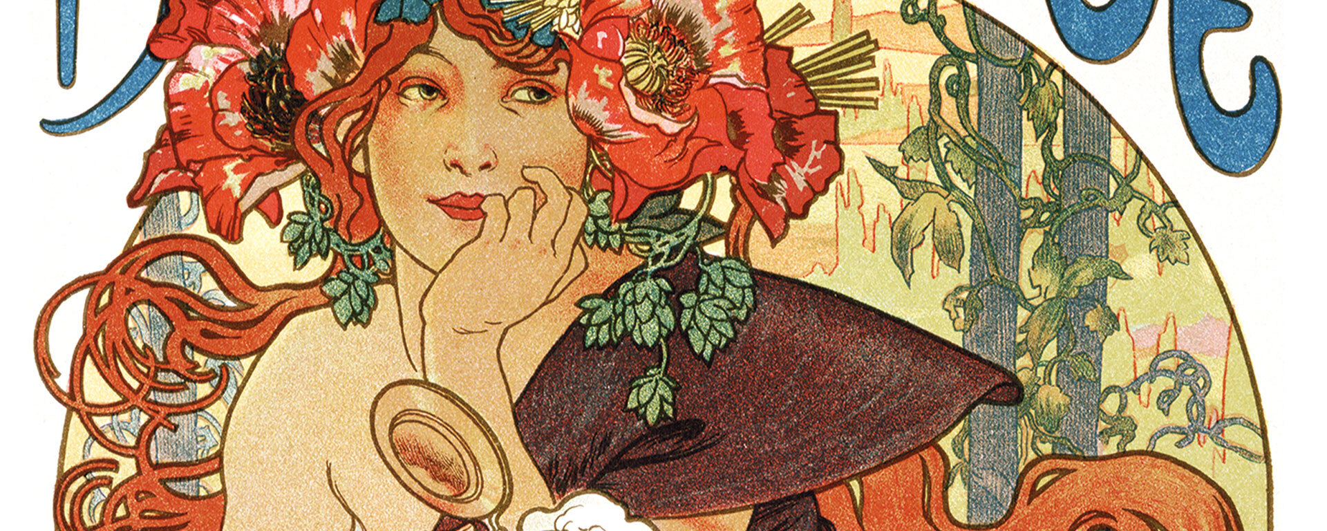 four vintage panels featuring women representing each of the four seasons