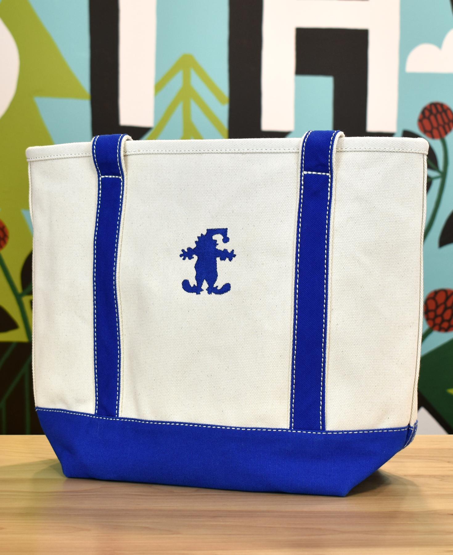 Large White Stave Tote Bag with blue clown