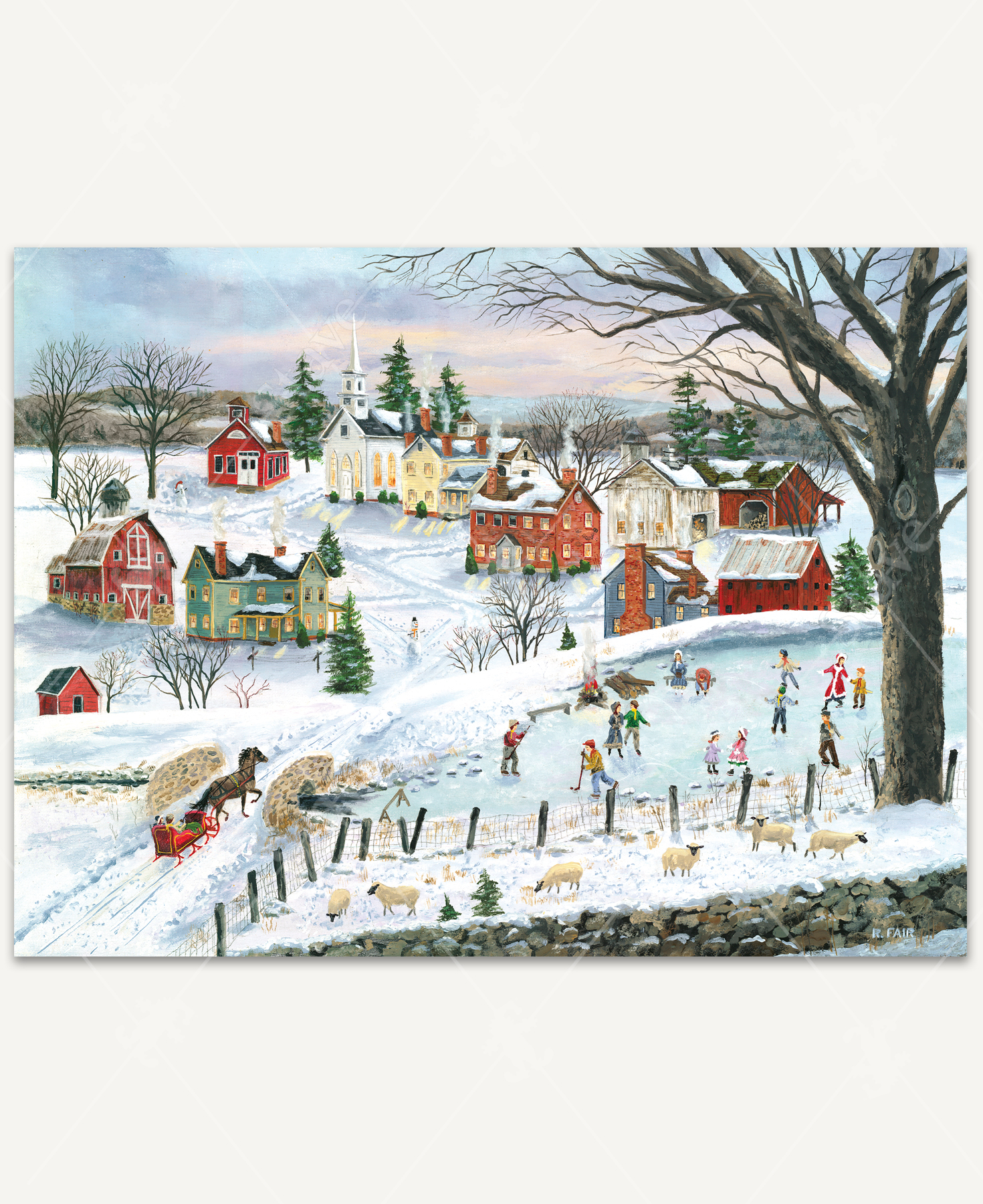 絵画 winter staple Winter Village Festivities, a traditional puzzle - Stave Puzzles