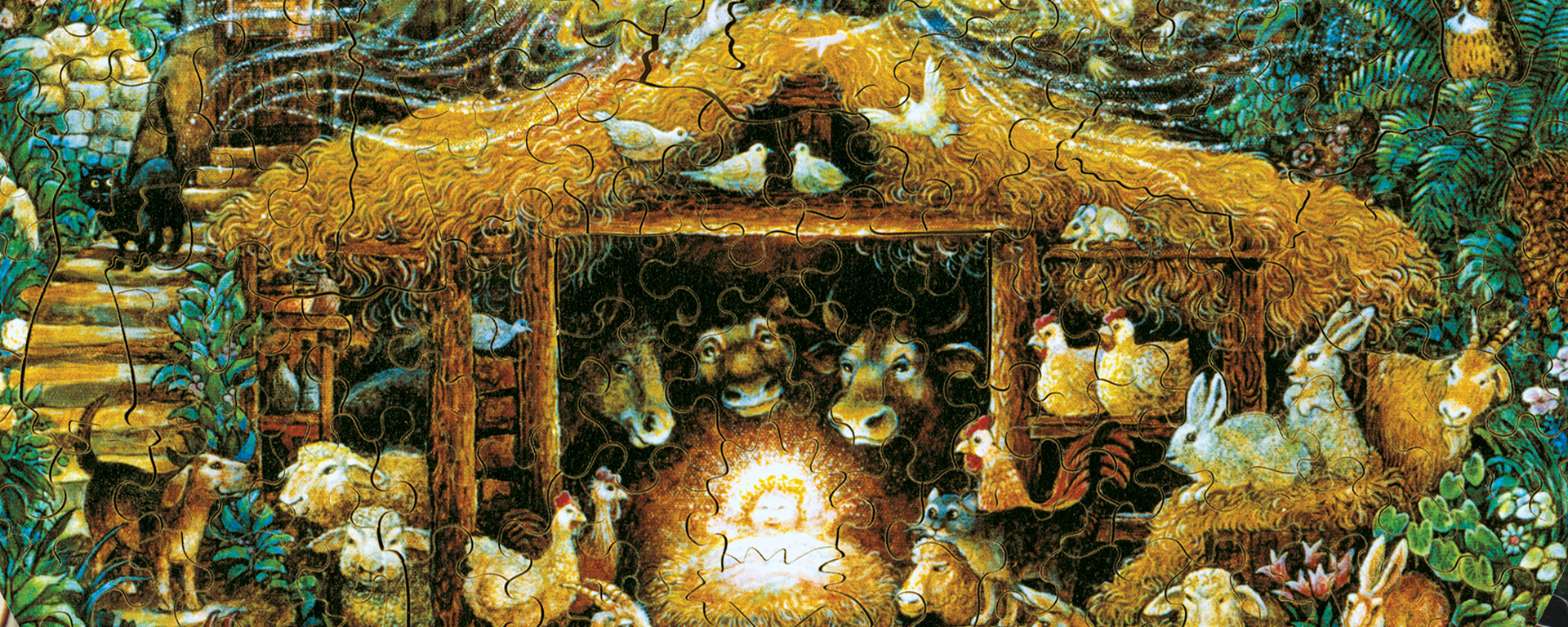 Wooden jigsaw Christian Christmas puzzle depicting the Nativity scene.