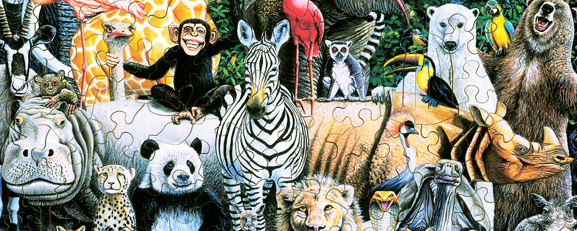 Wooden animal jigsaw puzzle featuring a variety of animals from all over the world.