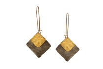 A bold combination of gold and gunmetal, the Sonya Earrings feature one larger, hand-hammered square and a second smaller square, both linked together at a corner. Gunmetal and gold plated over sterling silver. Nickel free. handmade in Brooklyn, NYC
 A bold combination of gold and gunmetal, the Sonya Earrings feature one larger, hand-hammered square and a second smaller square, both linked together at a corner. Gunmetal and gold plated over sterling silver. Nickel free. handmade in Brooklyn, NYC