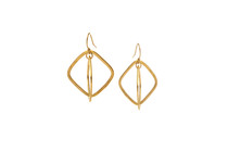 Two handmade open squares of the Nola Earrings link to form a dynamic cube that moves as you move. Gold plating over sterling silver. Nickel free. Handmade in Brooklyn. NYC
 Two handmade open squares of the Nola Earrings link to form a dynamic cube that moves as you move. Gold plating over sterling silver. Nickel free. Handmade in Brooklyn. NYC