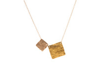 G/RG - The Jen Necklace features a large and a small hand-hammered square in Gold and Gunmetal. Each square is linked to a chain in the same metal finish. Gold and rose gold plated over sterling silver. Nickel free. Handmade in Brooklyn, NYC G/RG - The Jen Necklace features a large and a small hand-hammered square in Gold and Gunmetal. Each square is linked to a chain in the same metal finish. Gold and rose gold plated over sterling silver. Nickel free. Handmade in Brooklyn, NYC