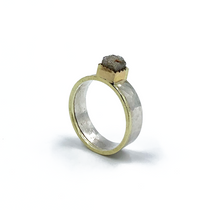 14K Gold & Sterling Silver Ring With a Cube Rough Cut Diamond 14K Gold & Sterling Silver Ring With a Cube Rough Cut Diamond