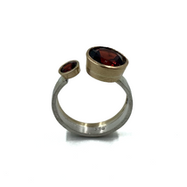  Two Red Garnets Stones Set 14K Gold And Sterling Silver Open Ring