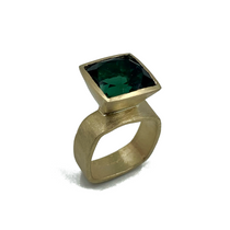 Deep Green Tourmaline Set in 14k Gold Square Ring Deep Green Tourmaline Set in 14k Gold Square Ring