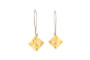 The simple hand-hammered squares of the Plaza Earrings dangle from a corner on extended ear wires. Effortless, casual style. Gold plated over sterling silver. nickel free. Handmade in Brooklyn, NY.
