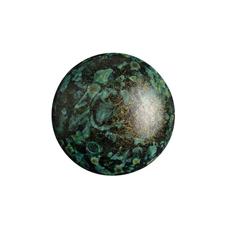 Cabochon Par Puca® 14mm - Metallic Matte Green Spotted - (1 Piece) Czech Glass Cab