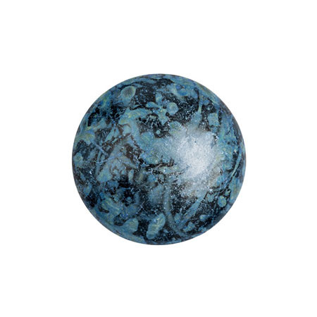 Cabochon Par Puca® 14mm - Metallic Matte Blue Spotted - (1 Piece) Czech Glass Cab