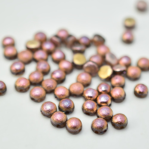 20 Beads - Cabochon 6mm 2-Hole Crystal Capri Rose Etched, Czech Glass