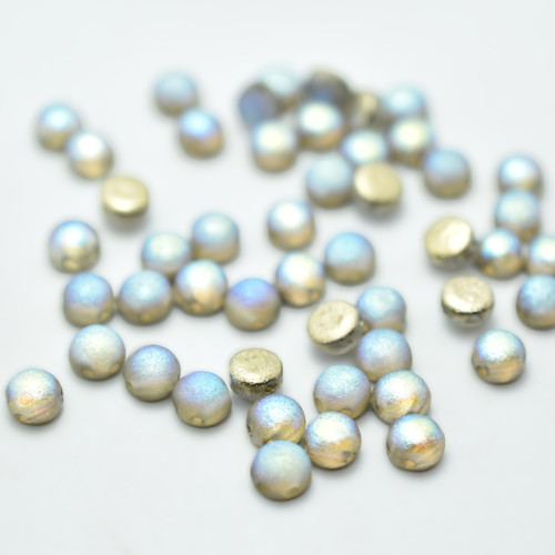 20 Beads - Cabochon 6mm 2-Hole Golden Rainbow Etched, Czech Glass