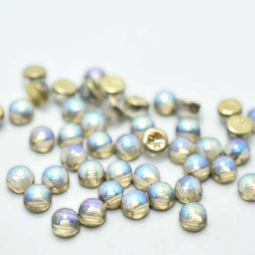 20 Beads - Cabochon 6mm 2-Hole Crystal Golden Rainbow, Czech Glass