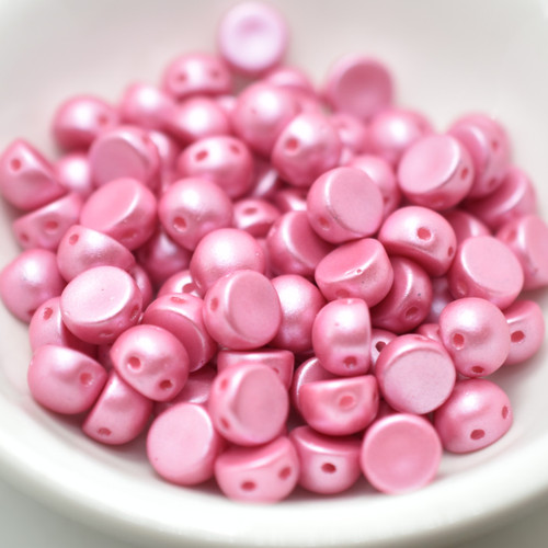 20 Beads - Cabochon 6mm 2-Hole Pastel Pink, Czech Glass