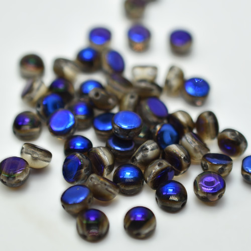 20 Beads - Cabochon 6mm 2-Hole Crystal Full Azuro, Czech Glass