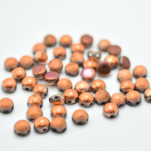 20 Beads - Cabochon 6mm 2-Hole Crystal Sunset Etched, Czech Glass