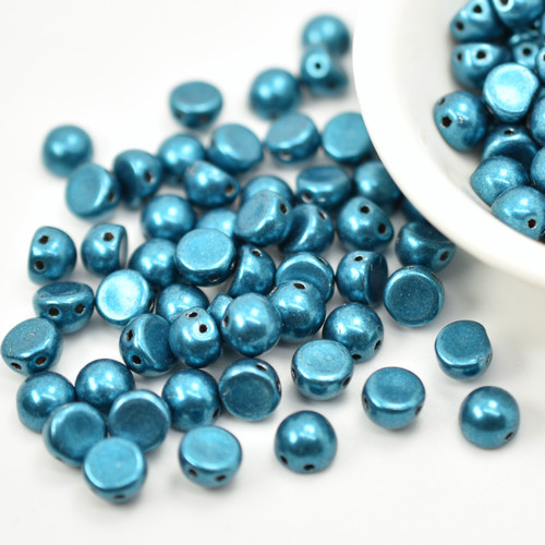 Cabochon 7mm 2-Hole (25 beads) Saturated Metallic Shaded Spruce Czech Glass Beads