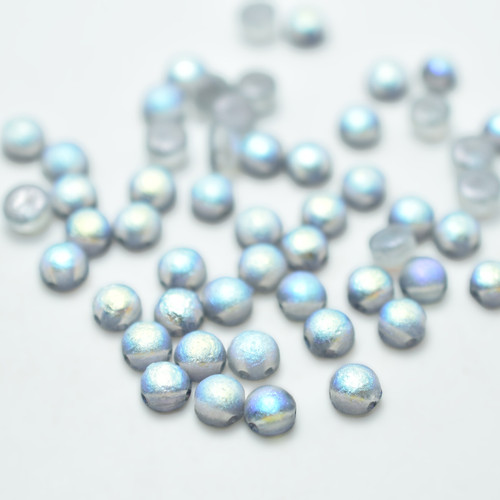 20 Beads - Cabochon 6mm 2-Hole Etched Crystal Blue Rainbow, Czech Glass