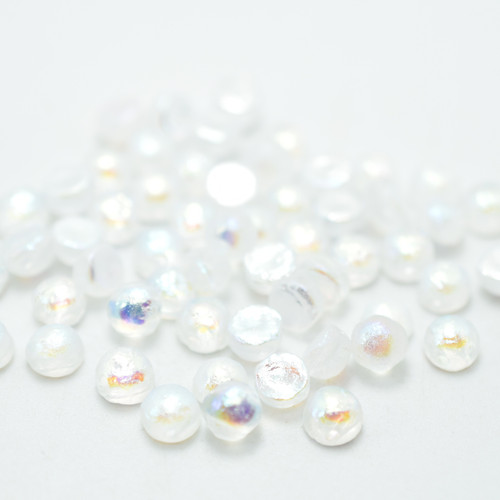 20 Beads - Cabochon 6mm 2-Hole Crystal AB Etched, Czech Glass