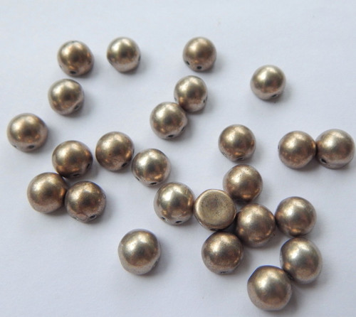 25 Beads - Cabochon 7mm 2-Hole ColorTrends Saturated Metallic Hazelnut - Czech Glass