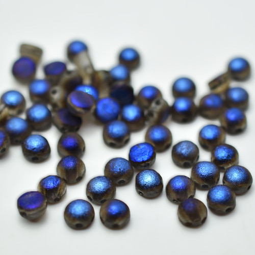 20 Beads - Cabochon 6mm 2-Hole Crystal Full Azuro Etched, Czech Glass