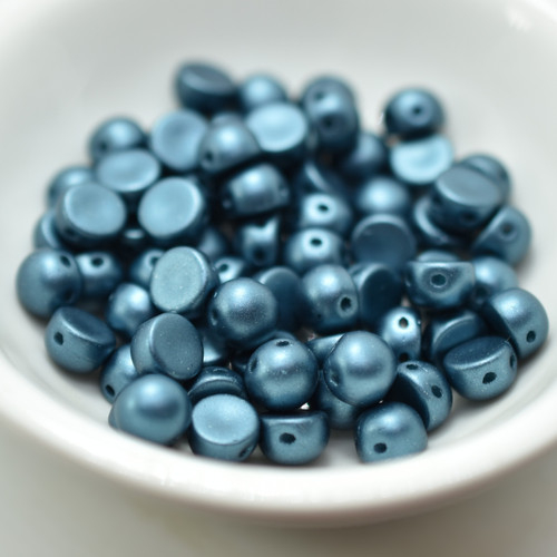 20 Beads - Cabochon 6mm 2-Hole Pastel Petrol, Czech Glass