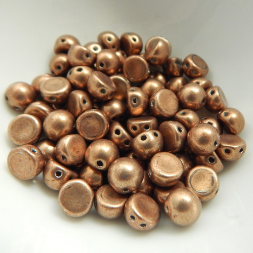 25 Beads - Cabochon 7mm 2-Hole Saturated Metallic Warm Taupe Czech Glass Beads