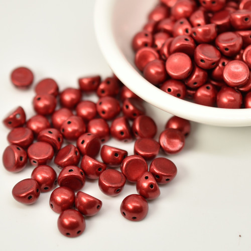 Cabochon 7mm 2-Hole ColorTrends Saturated Aurora Red (25 beads)