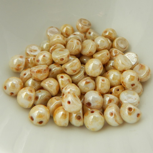 Cabochon 7mm 2-Hole (25 beads) White Picasso Luster CzechMates
