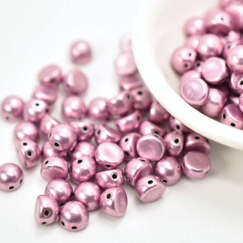 25 Beads - Cabochon 7mm 2-Hole Sueded Gold Orchid - Czech Glass