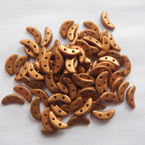 30 Beads - Crescent CzechMates 2-Hole Beads Saturated Metallic Flame