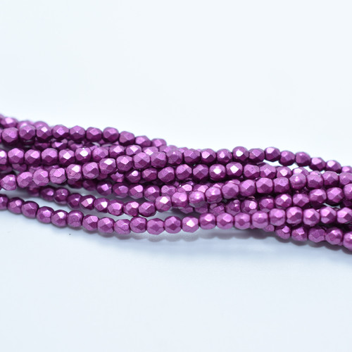 100 Beads - Fire Polished 3mm Sueded Gold Fuchsia Red - Czech Glass