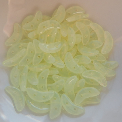 30 Beads - Crescent CzechMates 2-Hole Beads Milky Jonquil