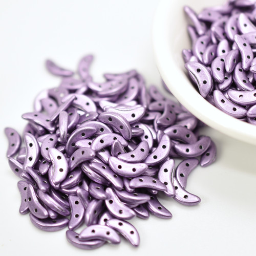 30 Beads - Crescent CzechMates 2-Hole - Saturated Metallic Grapeade - Czech Glass