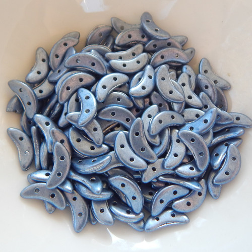 30 Beads - Crescent CzechMates 2-Hole Beads - Saturated Metallic Neutral Gray - Czech Glass